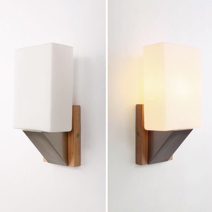 Square Glass Solid Wood Wall Lamp