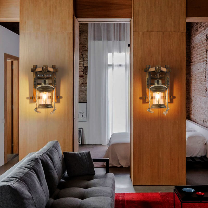 Wood Iron Wall Lamp
