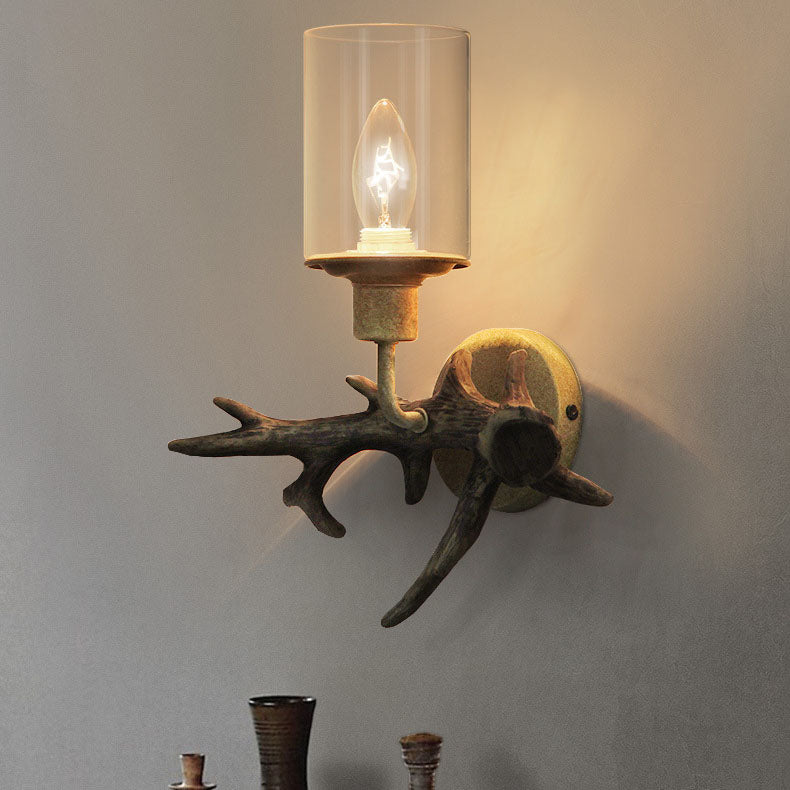 Antler Resin Glass Cylinder Wall Lamp