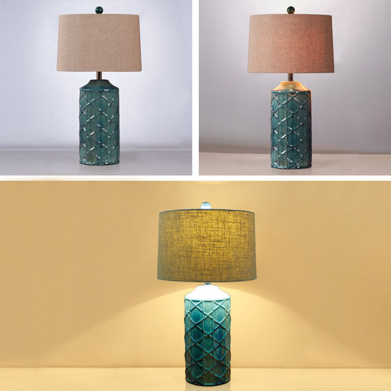 Cylinder Stripe Ceramic Fabric Table Lamp