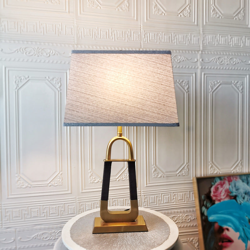 Rectangular Metal Leather Fabric Table Lamp