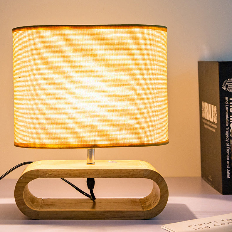 Rectangular Wood Fabric Bedroom Table Lamp