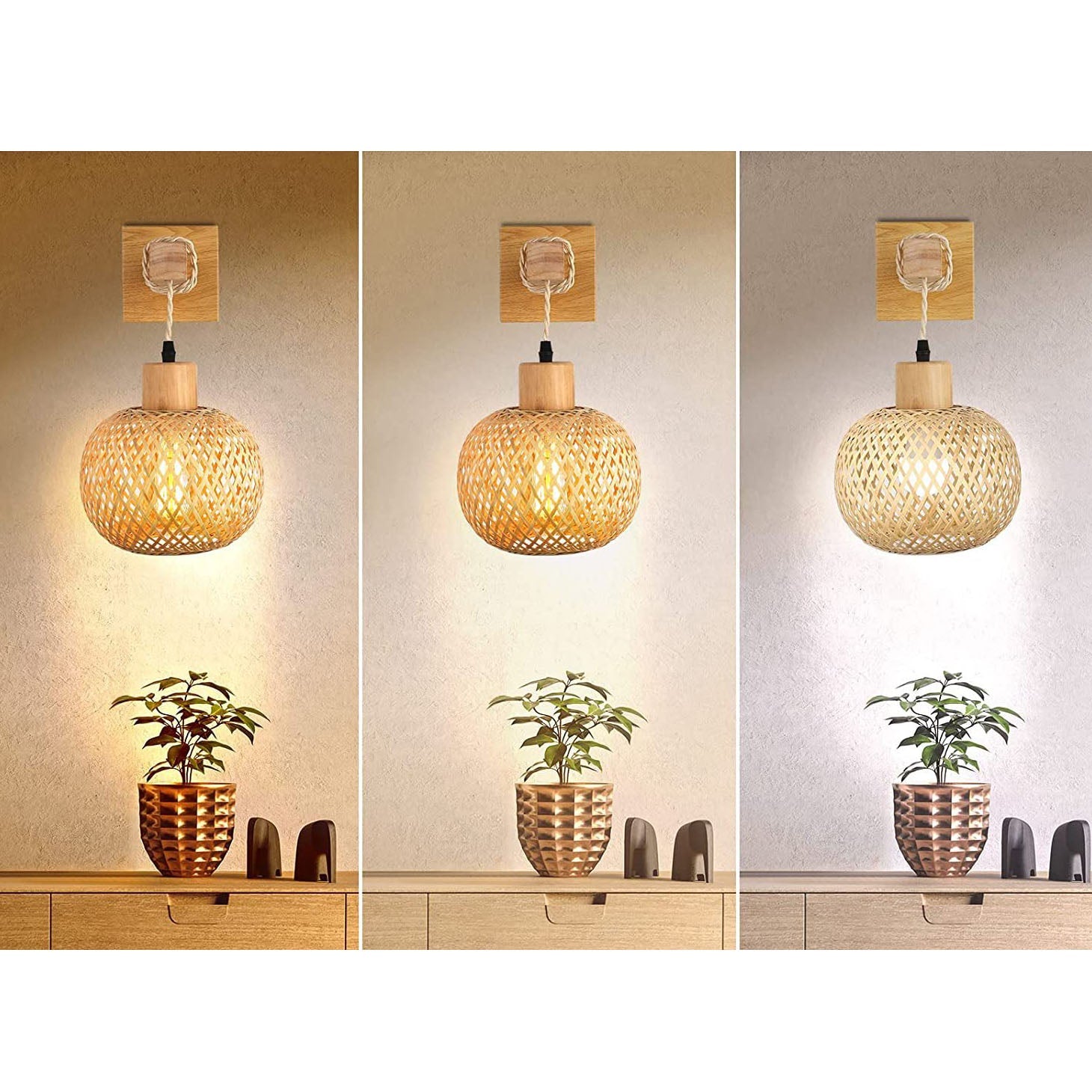 Round Head Rattan Weaving Wall Lamp