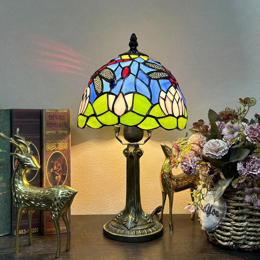 Alloy Glass Dome Flower Table Lamp