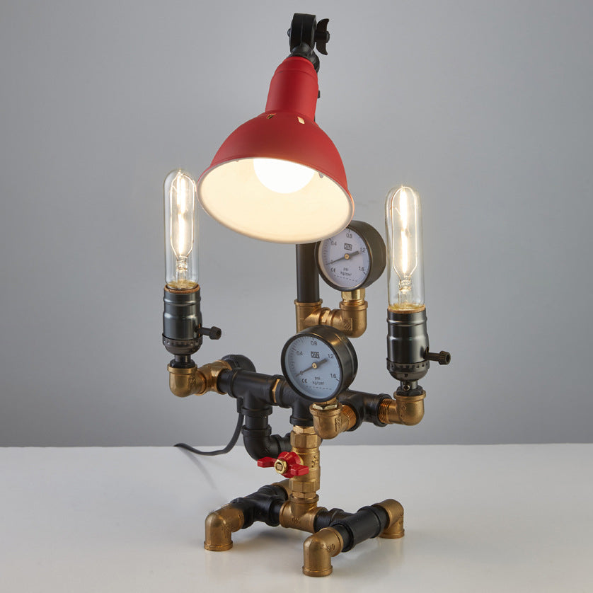 Plumbing Robot Aluminum Iron 3-Light Table Lamp