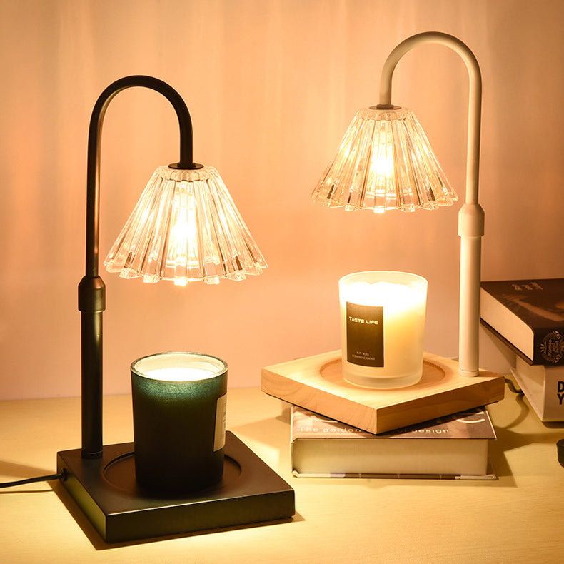Round Wood Iron Glass Table Lamp
