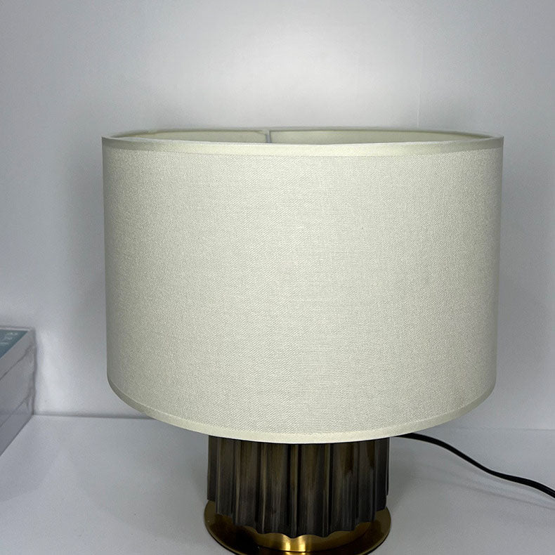 Fabric Drum Metal Column Table Lamp