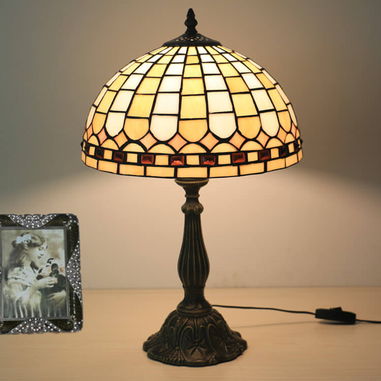 Yellow Plaid Stained Glass Table Lamp