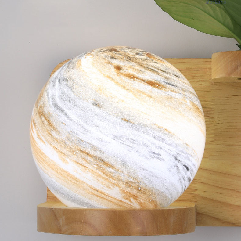 Oak Glass Planet Wall Lamp