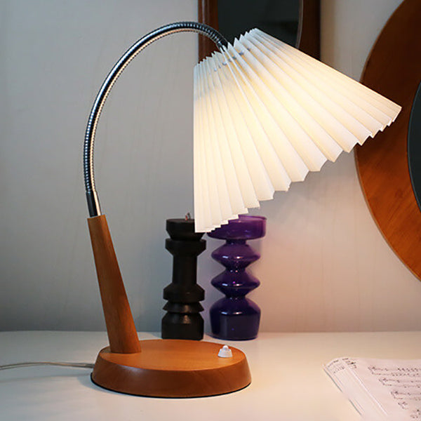 Pleated Solid Wood Curved Table Lamp