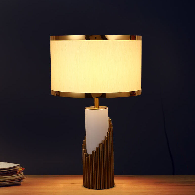Fabric Lampshade Metal Cylindrical Table Lamp