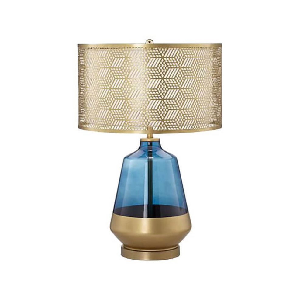 Blue Glass Bottle Metal Table Lamp