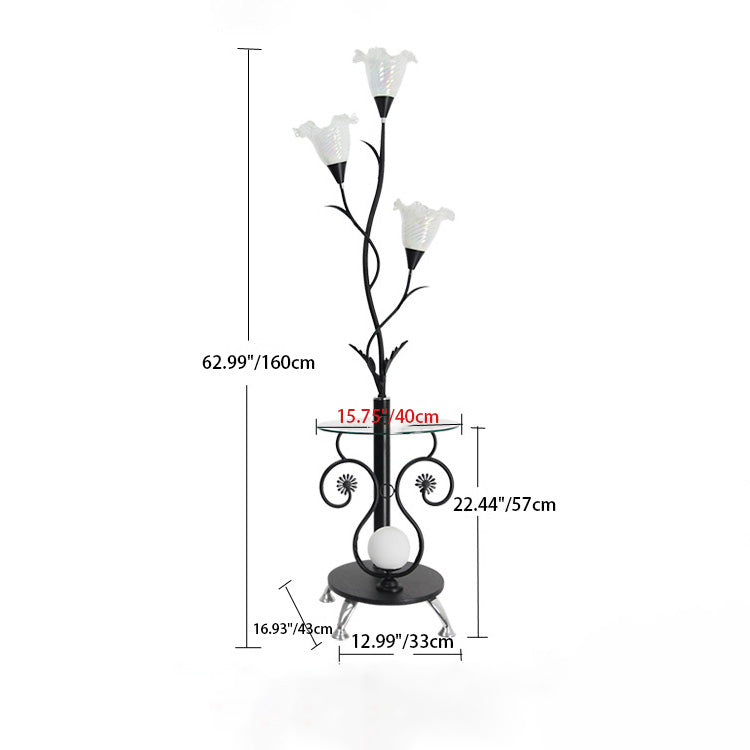 Floral Iron Glass Living 4-Light Floor Lamp
