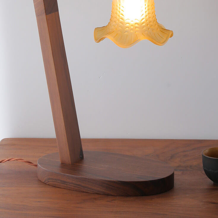 Walnut Floral Glass Shade1-Light Table Lamp
