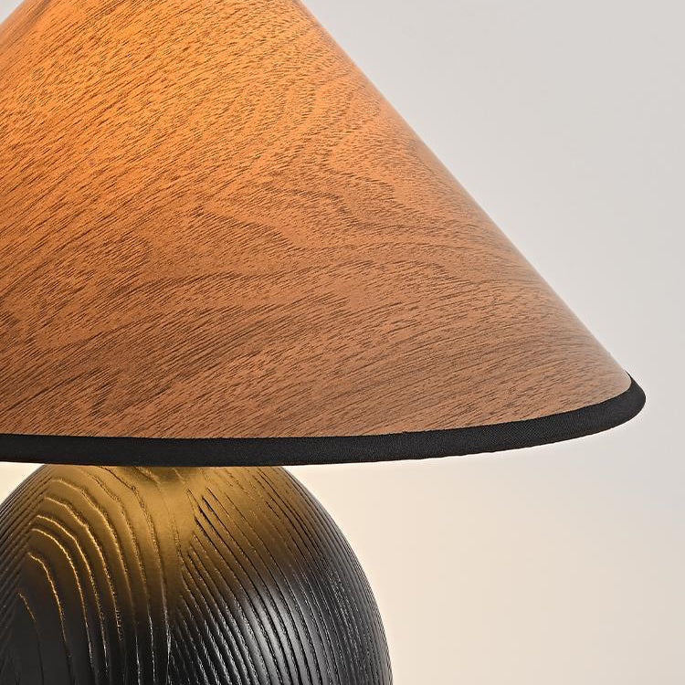 Round Trapezoidal Solid Wood Table Lamp