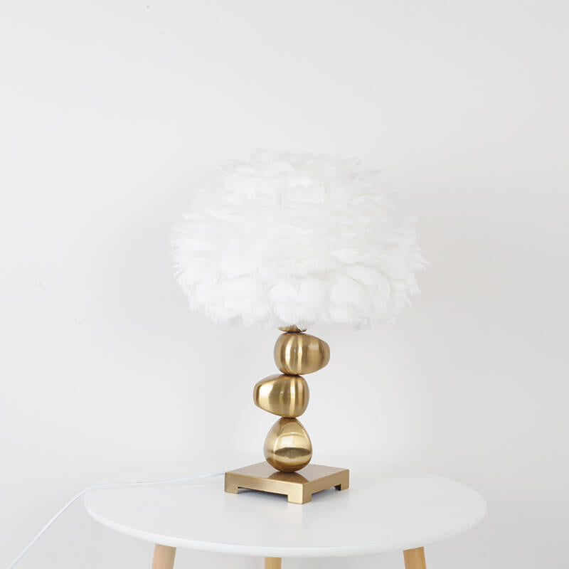 White Feather Pom Pom Table Lamp