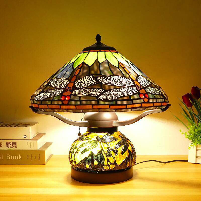 Iron Glass Conic Dragonfly 2-Light Table Lamp