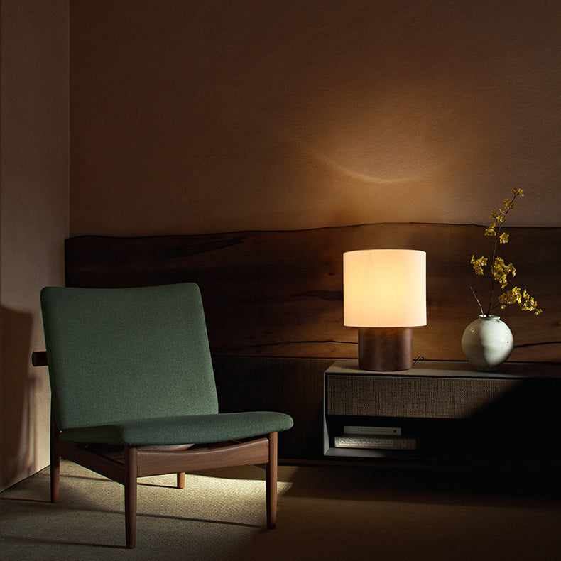 Farmhouse Cylinder Wood Fabric Table Lamp