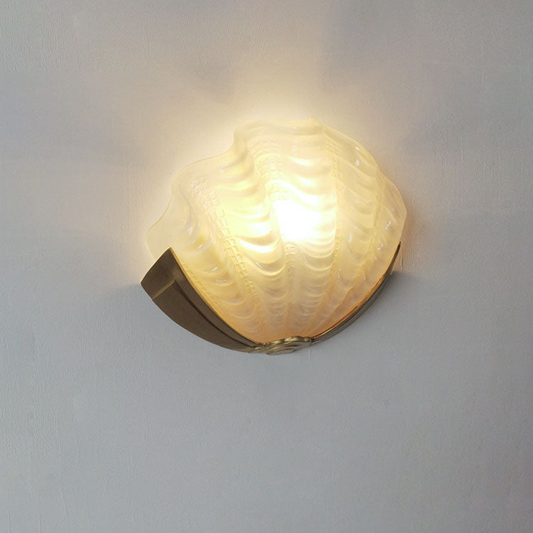 Shell Brass Glass Bedroom Wall Lamp