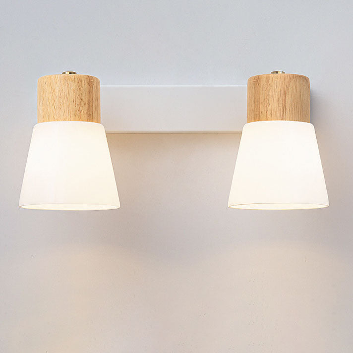 Wood Glass Cone Rotatable Wall Lamp