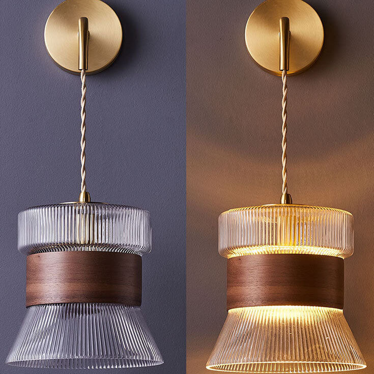 Walnut Scalloped Glass Lampshade Wall Lamp