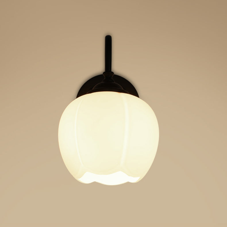 Floral Iron Glass Bedroom Wall Lamp