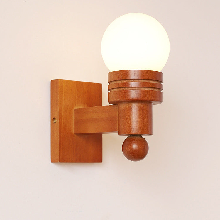 Wood Beam Glass Ball Wall Lamp