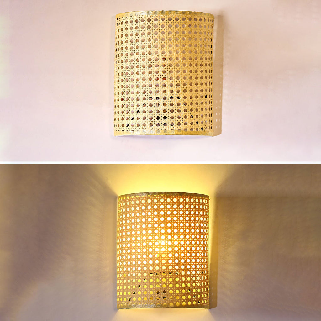 Rattan Semi-Cylinder Living Room Wall Lamp