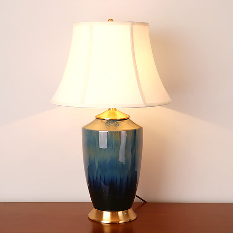 Column Trapezoid Fabric Ceramics Table Lamp