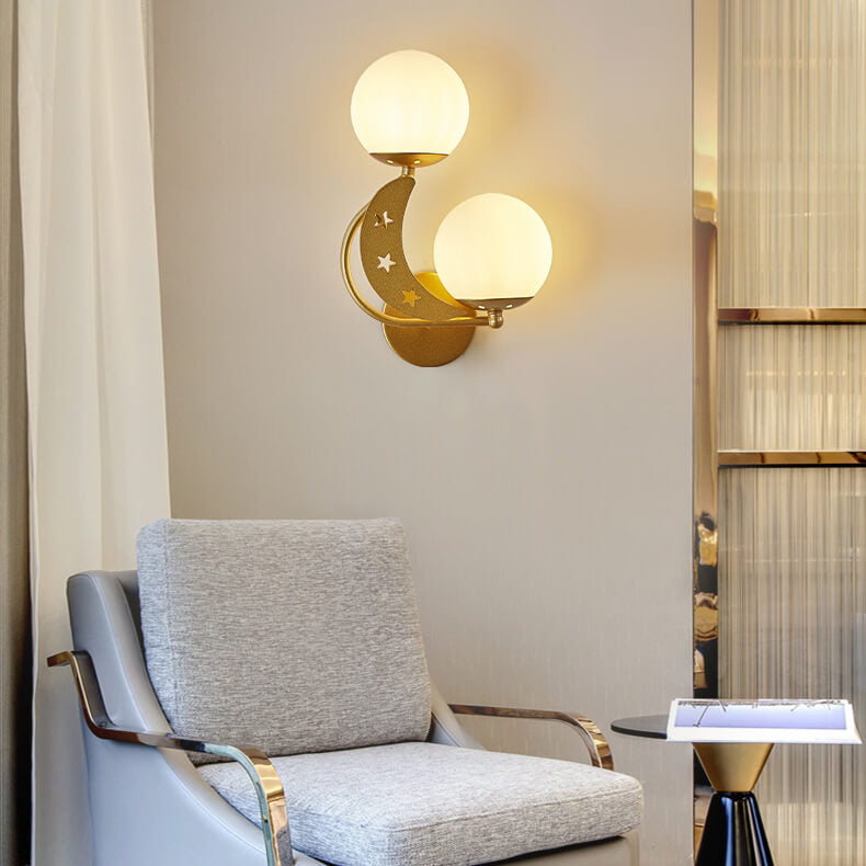 Glass Globe Lampshade Moon 2-Light Wall Lamp