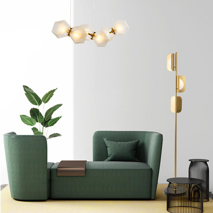 Folding Square Metal Marble 3-Light Floor Lamp