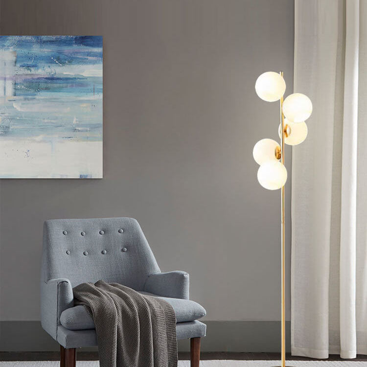 Glass Round Ball Gold 5-Light Floor Lamp
