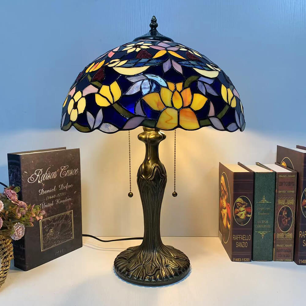 Iron Stained Glass Flower Table Lamp