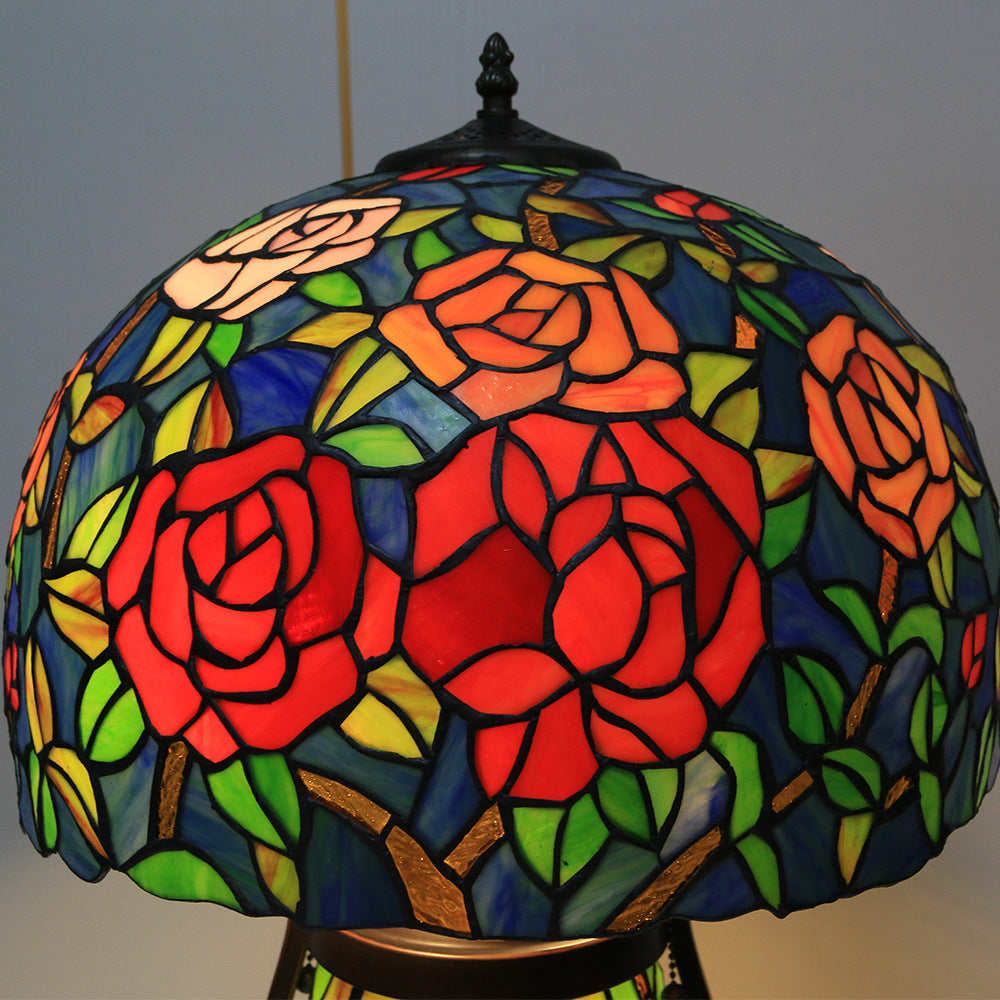 Floral Stained Glass Round 3-Light Table Lamp
