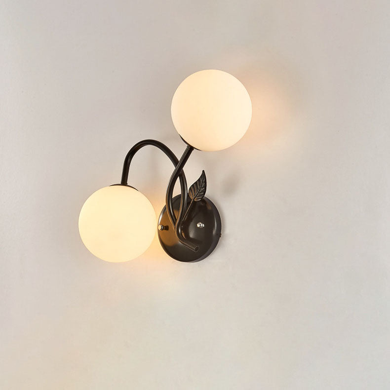 Branch Leaf Glass Ball 2-Light Wall Lamp