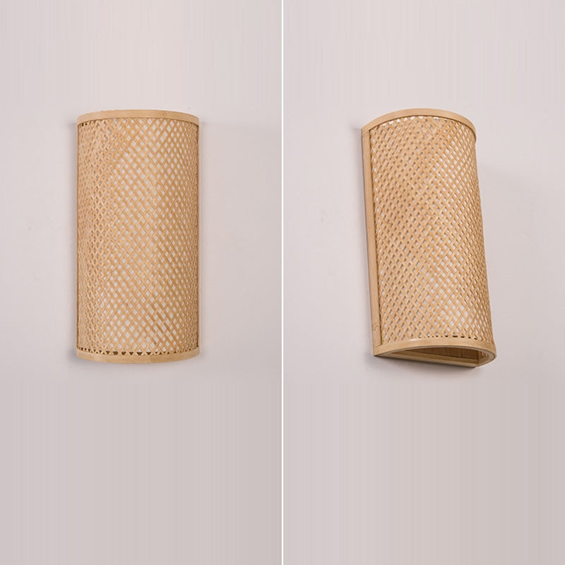 Weaving Semicircular Cylinder Bamboo 2-Light Wall Lamp