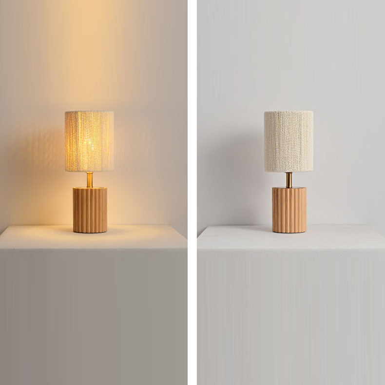 Column Wood Paper Rope Table Lamp