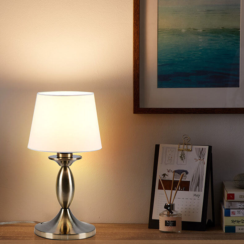 White Fabric Chrome Metal Table Lamp
