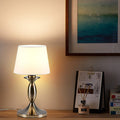 White Fabric Chrome Metal Table Lamp