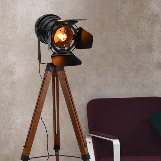 Industrial Vintage Solid Wood Floor Lamp
