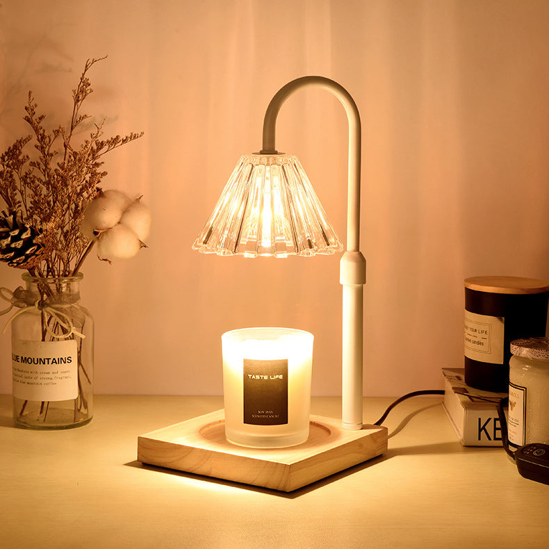 Round Wood Iron Glass Table Lamp