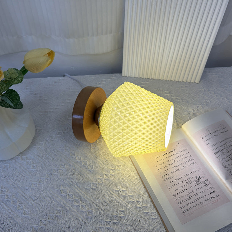 Wood Glass Tapered Ribbed Table Lamp