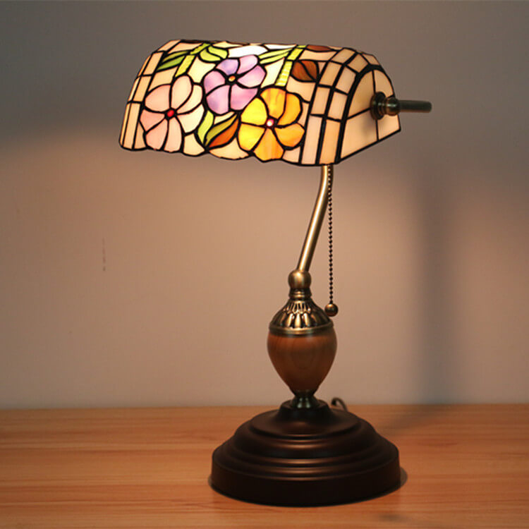 Flower Glass Banker Table Lamp