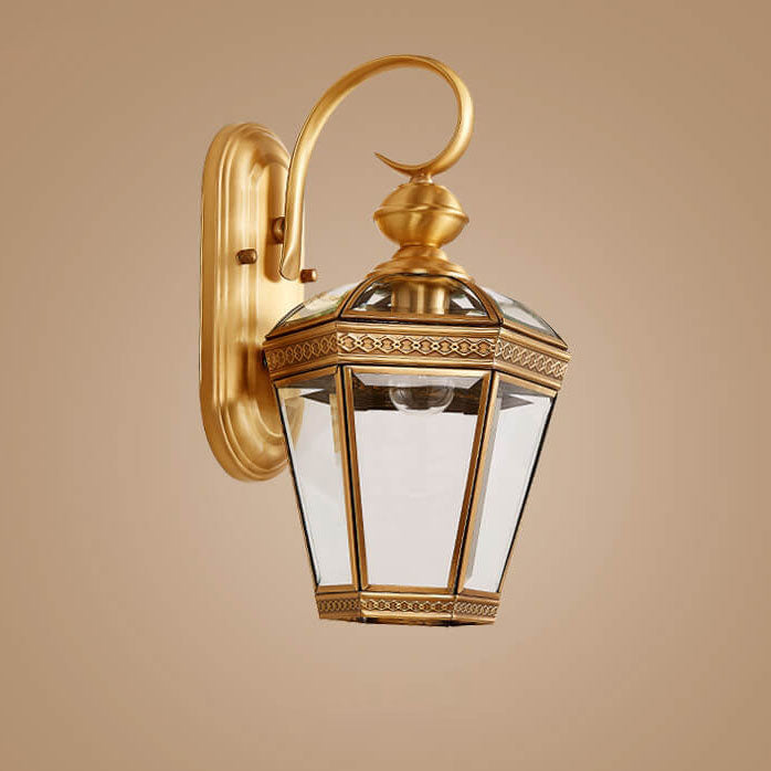 Hexagonal Lantern Copper Glass Outdoor Light