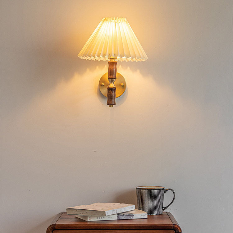Walnut Pleated Umbrella Wall Lamp