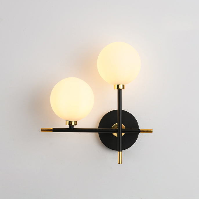 Glass Orb Iron Hallway 2-Light Wall Lamp