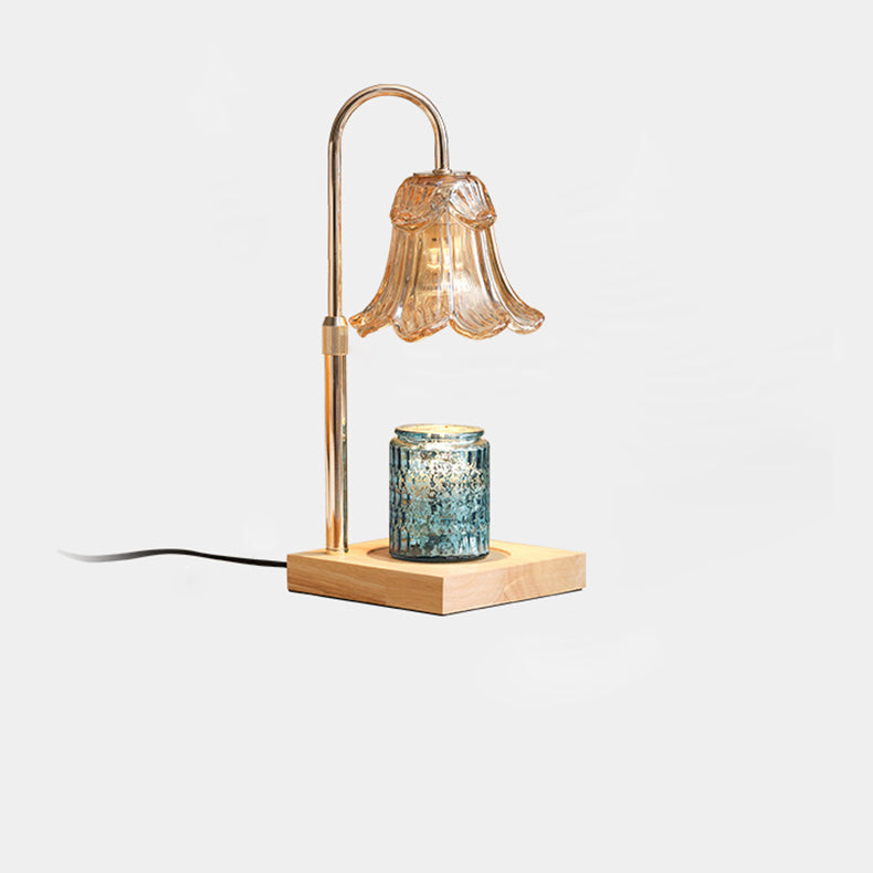 Floral Glass Metal Wood Table Lamp