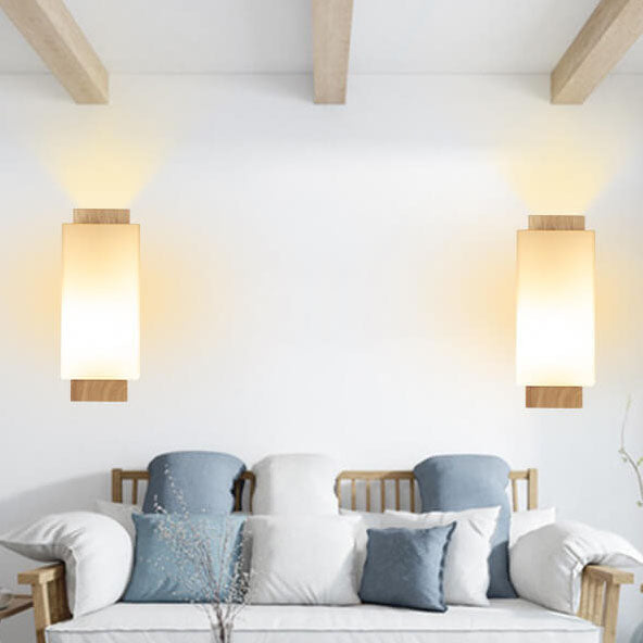 Solid Wood Square Glass Wall Lamp