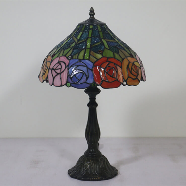 Roses Stained Glass Cone Table Lamp