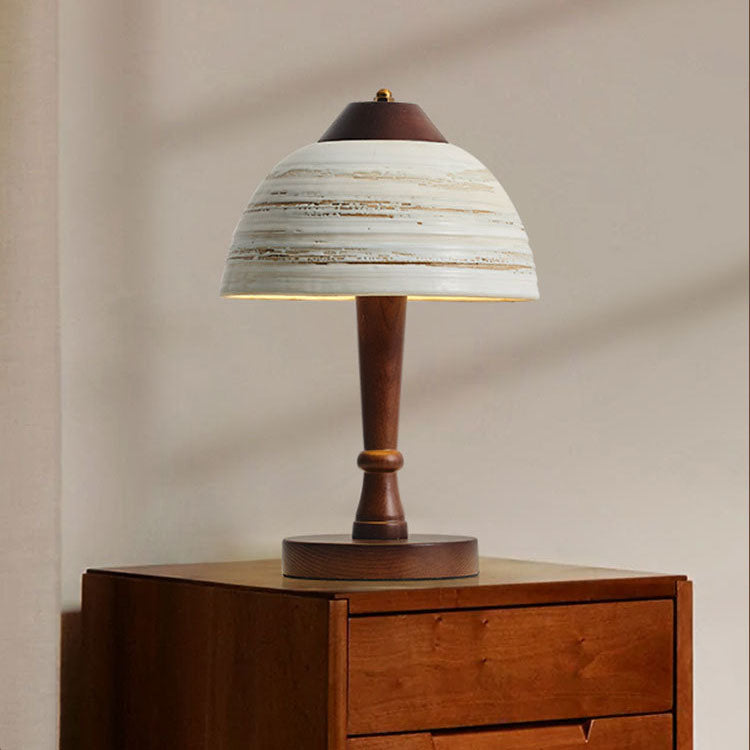 Ceramic Bowl Shape Wood Table Lamp